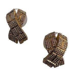 Christian D Womens Gold Tone Metal Textured Bow Post Earrings Vintage